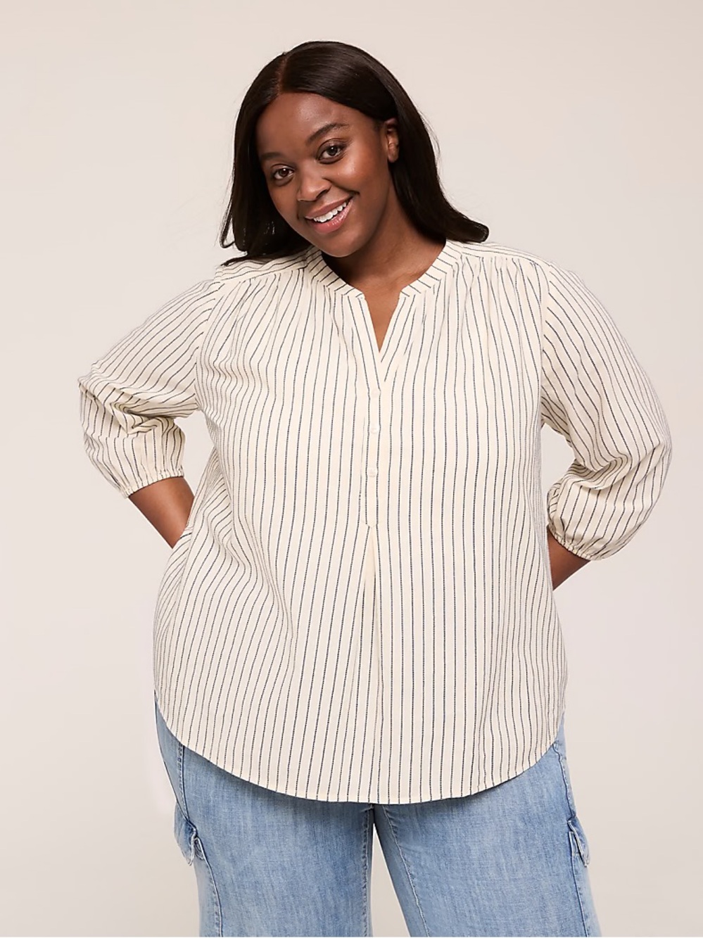 NWT Lane Bryant 3/4-Sleeve Half-Placket Textured Blouse Size 26/28
